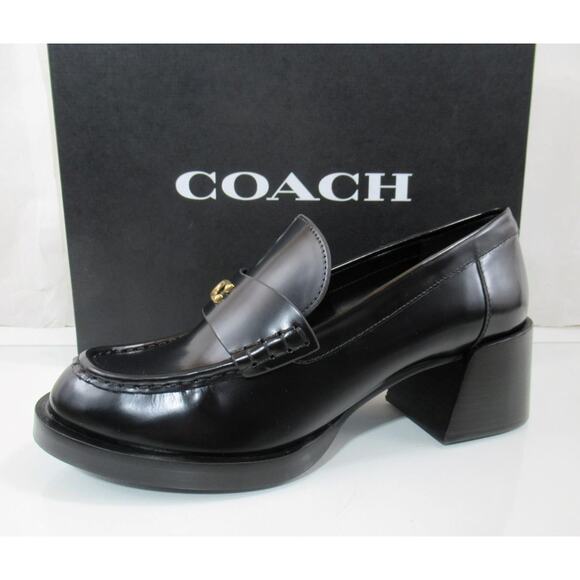 Women's Coach Natalie Leather Loafer Block Heel Pumps Signature C Black Size 8 - Picture 2 of 8